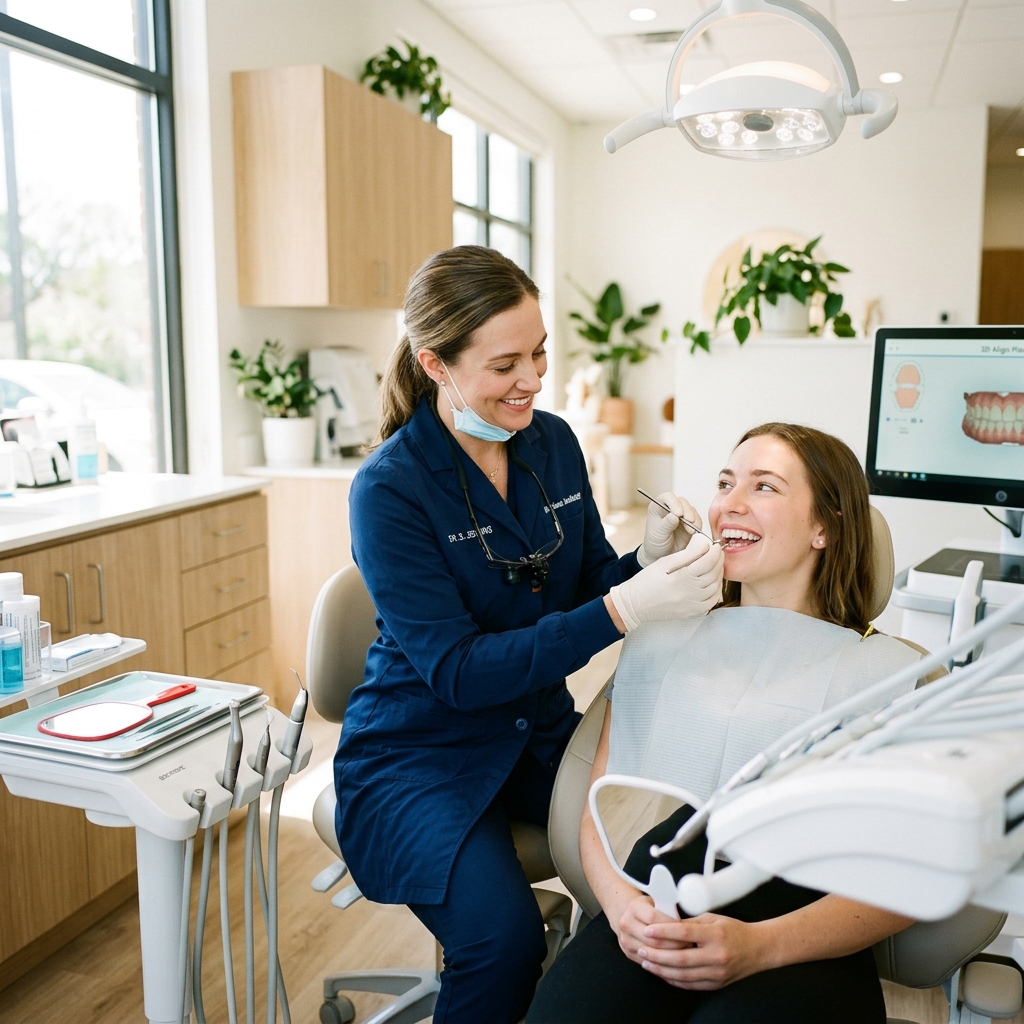 Diş hekimi muayene gerçekleştiriyor